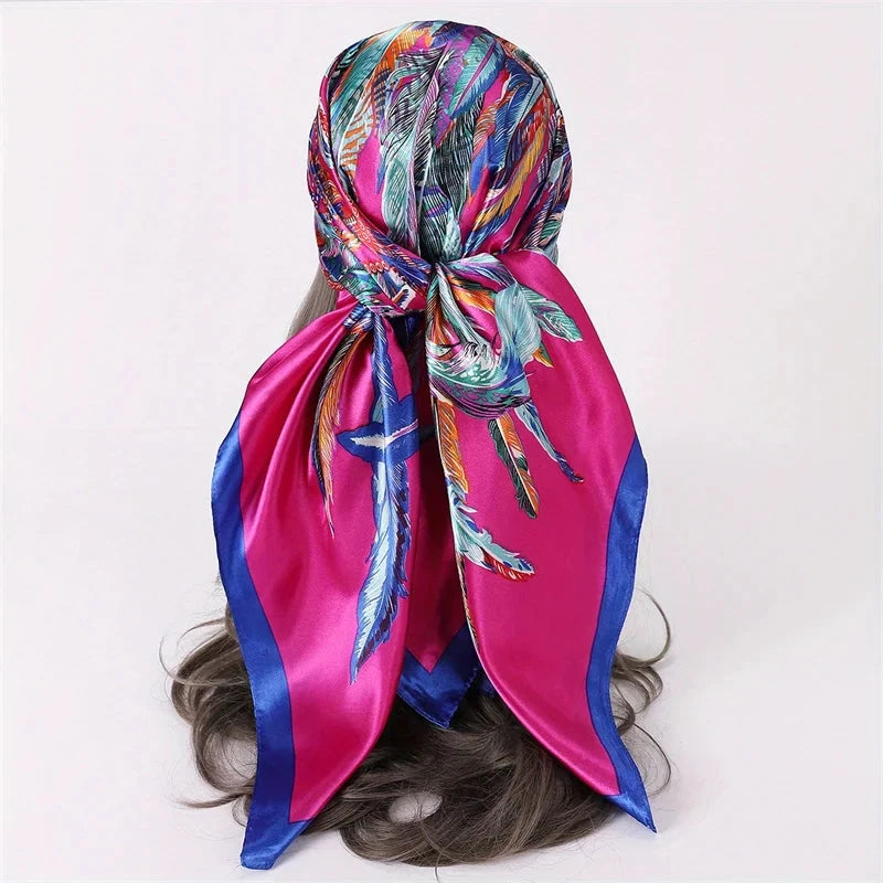 Satin Square Scarf Women Muslim Hijab Elegant 2025 Print Silk Neckerchief Shawl Wraps Headband Handle Hair Accessories Bandana Econic Blanks
