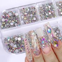 2400pcs+ Shiny Clear Crystal Gems Nail Rhinestones 1.5-4mm Mixed Round Glass Stone Flatback Nail Charms 12grids Nail Diamond DIY Econic Blanks
