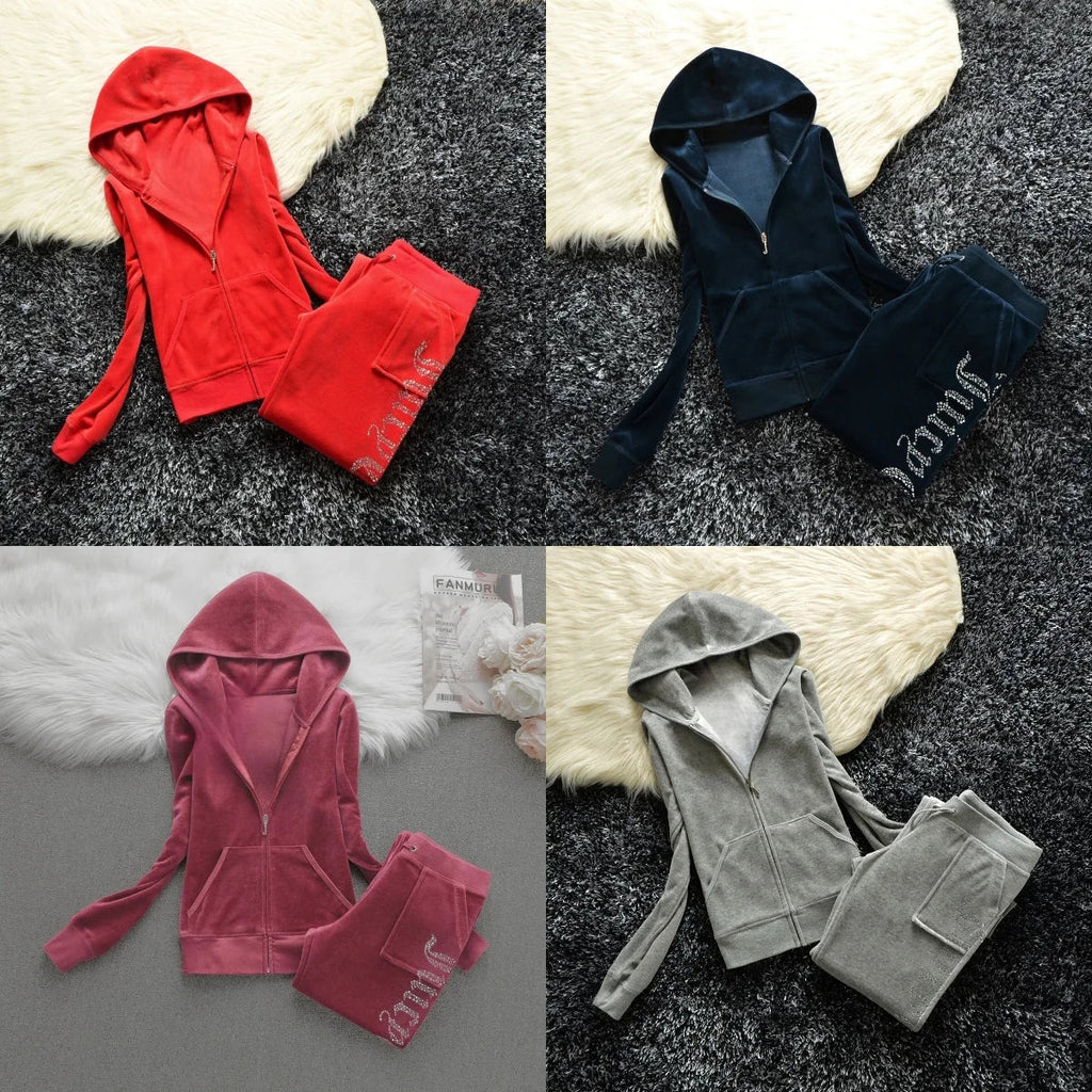 Winter Velvet Tracksuit for Women: Heavy Duty Fleece Lined Hoodie and Pants Set | Solid Color Warm Jogger Outfit Quick Pick Grocers