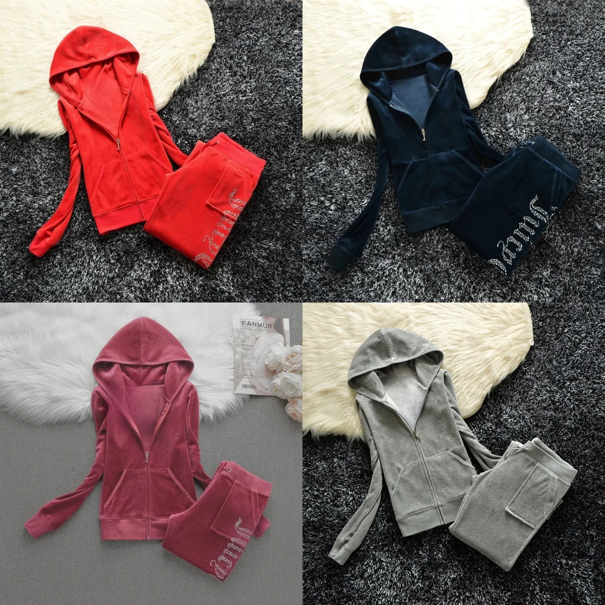 Winter Velvet Tracksuit for Women: Heavy Duty Fleece Lined Hoodie and Pants Set | Solid Color Warm Jogger Outfit Quick Pick Grocers