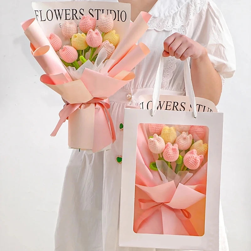 1pc Tulip Crochet Flowers Artificial Woven Flowers Handmade Tulipanes Wedding Gift for Guest Home Decoration Mother's Day Gift Quick Pick Grocers