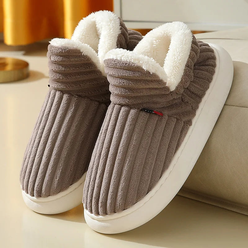 Shevalues Winter Men Slippers Short Plush Men Cotton Boots Indoor Fluffy House Fur Slippers Men Casual Soft Fur Furry Men Shoes Purest Peak
