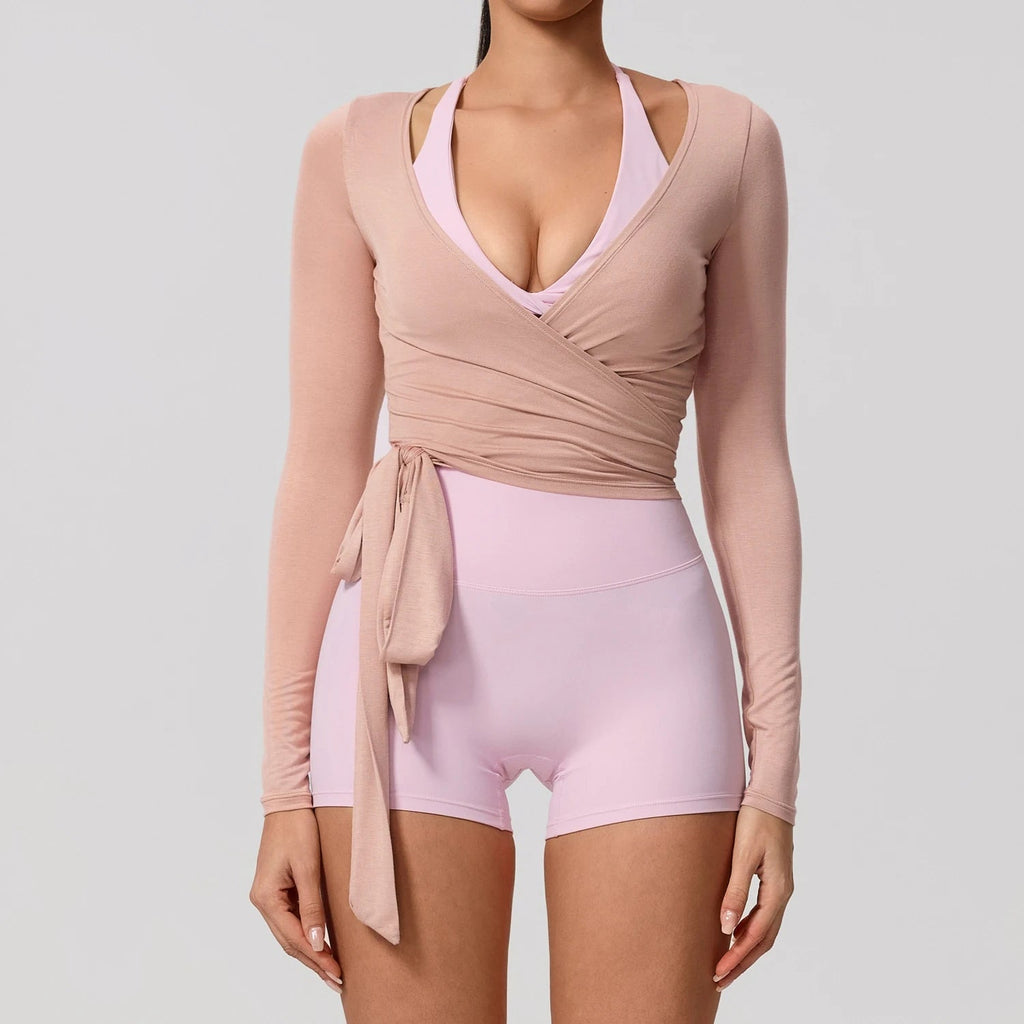 Hearuisavy Summer Women's Yoga Shirt Long Sleeve Sportswear Gym Breathable Quick Dry Sports Top Pilates Dance Ballet Wrap Tops Quick Pick Grocers