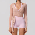 Hearuisavy Summer Women's Yoga Shirt Long Sleeve Sportswear Gym Breathable Quick Dry Sports Top Pilates Dance Ballet Wrap Tops Quick Pick Grocers