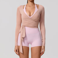 Hearuisavy Summer Women's Yoga Shirt Long Sleeve Sportswear Gym Breathable Quick Dry Sports Top Pilates Dance Ballet Wrap Tops Quick Pick Grocers