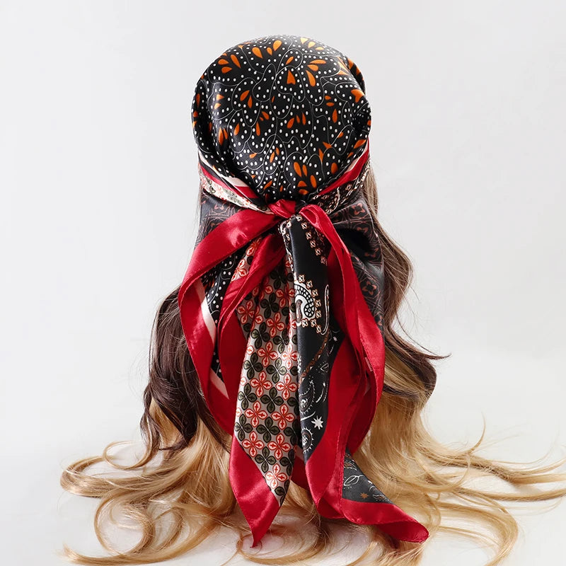 Handkerchiefs Hair Silk Scarf 90*90cm Print Satin Big Square Silk Scarves Shawls for Women Luxury Brand Designer Hijab Headband Quick Pick Grocers