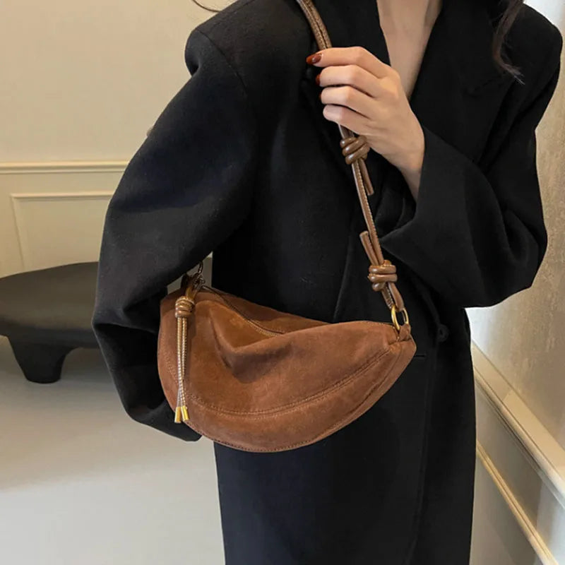 Faux Suede Super Popular Niche Suede Shoulder Bag for Women 2025 Hot Sale Single Crossbody Bags Underarm Dumpling Sweet Bags Quick Pick Grocers