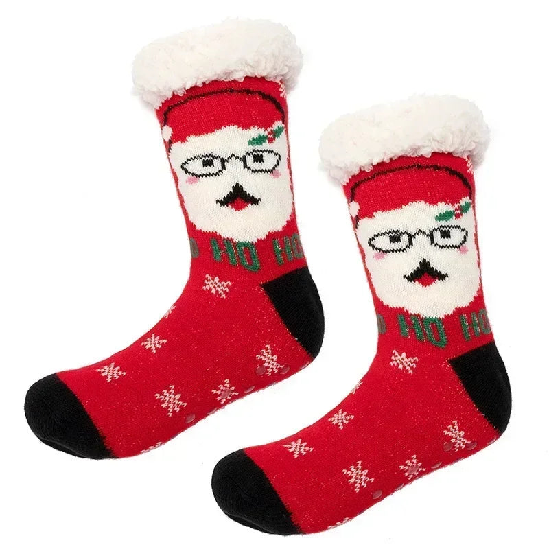 Christmas Gift Slipper Socks Women Thermal Winter Warm Plush Non slip Grip Sleeping Floor Short Sock Fuzzy Fluffy Female Cartoon Quick Pick Grocers