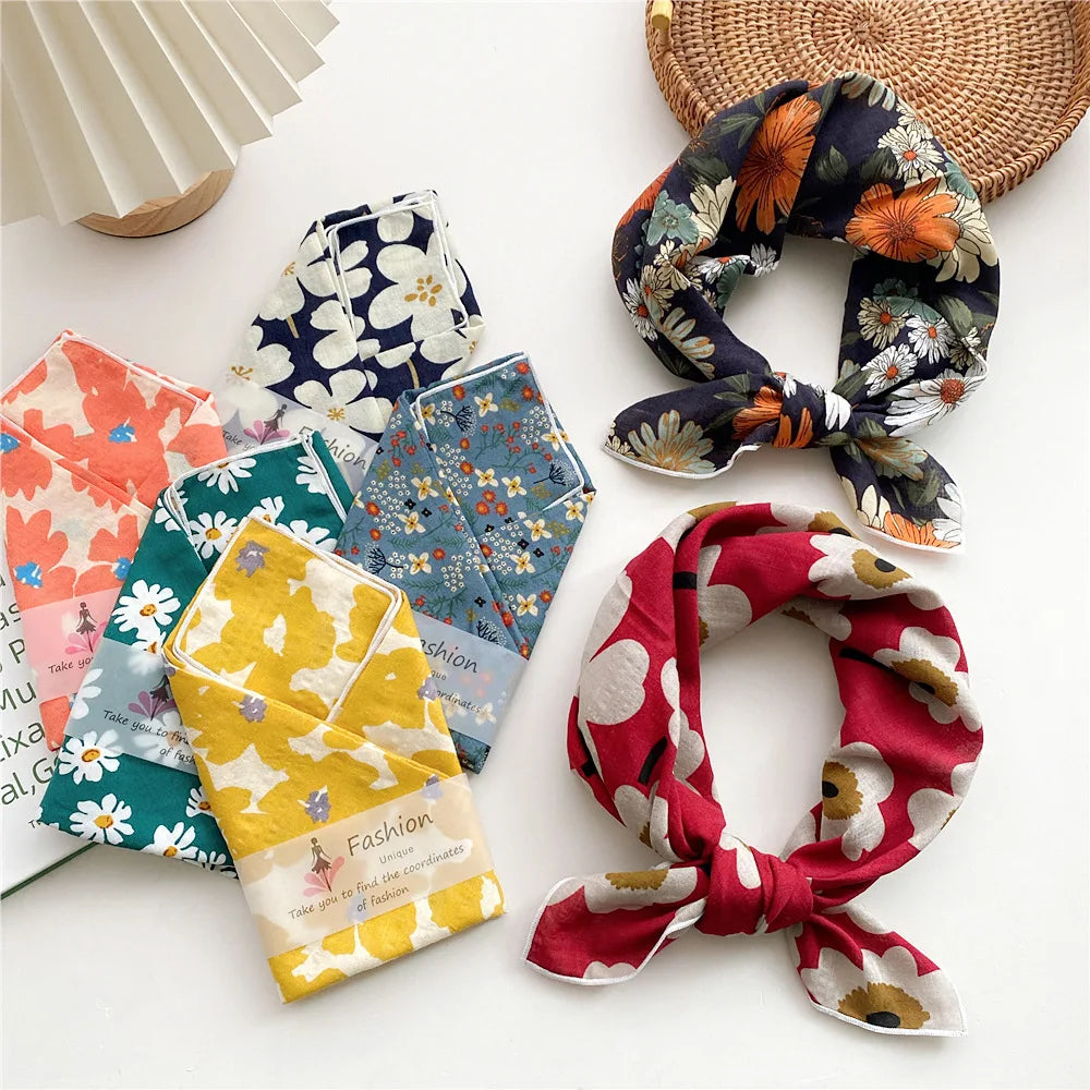 55cm Laies Headband Cotton Linen Square Scarf Women Korean College Girls Fashion Spring Autumn New Style Elegant Neck Scarves Quick Pick Grocers
