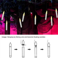 Halloween LED Floating Candles Magic Wand Remote Hanging Operated Potter Harries Battery Floating Candles Warm Light Decoration Quick Pick Grocers