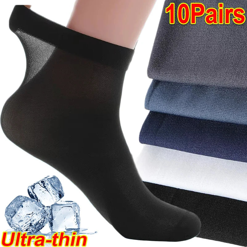Men Ice Silk Socks Summer Spring Ultra-thin Socks Solid Business Socks Breathable Soft Socks Ankle Bamboo Fiber Socks Quick Pick Grocers