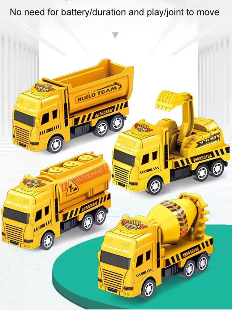 4 Pack Pull Back Cars, Friction Powered Toy Vehicles Construction Set - Dump Truck Crane for Toddlers Boys Girls Gift Quick Pick Grocers