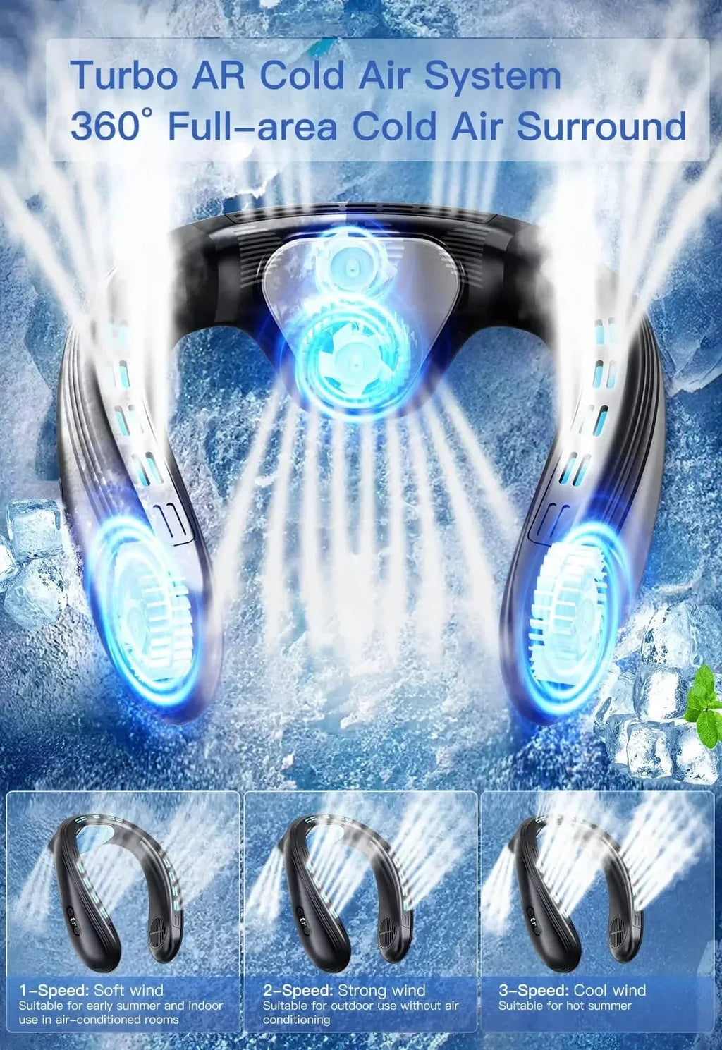 New Portable Neck Fan 5200mAh Neck Air Conditioner Rechargeable Semiconductor Cooling Fan Outdoor Personal Fan Wearable Cooler Quick Pick Grocers