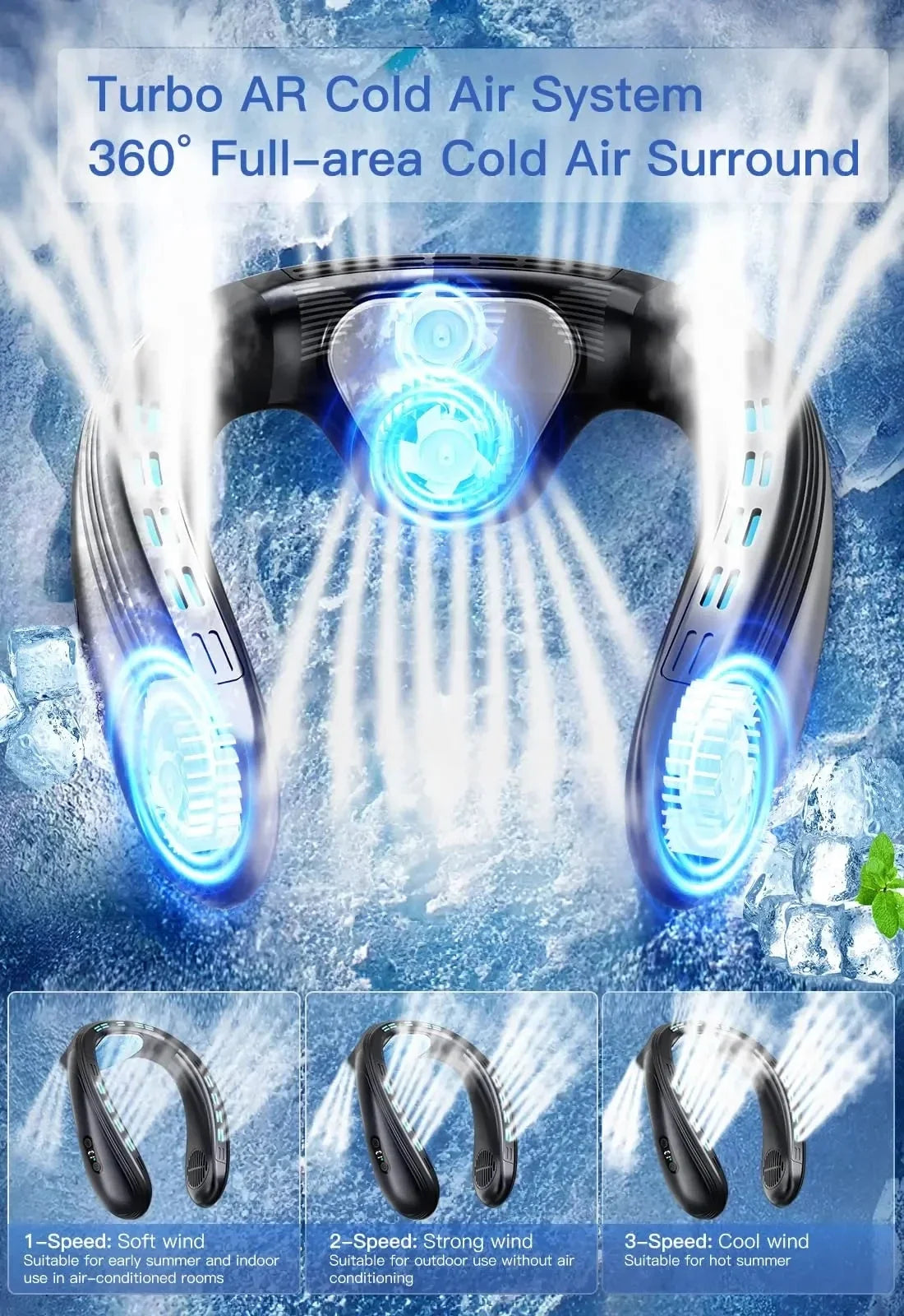 New Portable Neck Fan 5200mAh Neck Air Conditioner Rechargeable Semiconductor Cooling Fan Outdoor Personal Fan Wearable Cooler Quick Pick Grocers