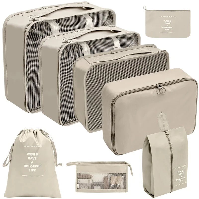 7/8/9/10 Pcs Set Travel Organizer Storage Bags Suitcase Packing Cubes Set Cases Portable Luggage Clothes Shoe Tidy Pouch Folding Econic Blanks