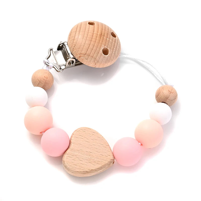 Baby Pacifier Chain Clips Wood Pentagram Teether Silicone Round Beads Teething Chain For Baby Care Soother Chew Toys Shower Gift Purest Peak