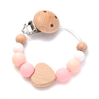 Baby Pacifier Chain Clips Wood Pentagram Teether Silicone Round Beads Teething Chain For Baby Care Soother Chew Toys Shower Gift Purest Peak