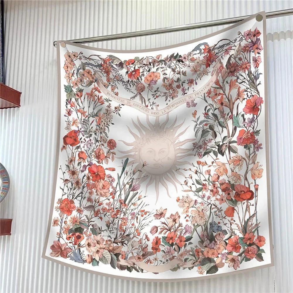 90Cm French Jungle Large Square Scarf Decorative Fashion Trend Flowers High Quality Twill Silk Travel Shawl Sunscreen Quick Pick Grocers