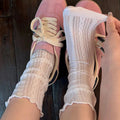 Japanese Kawaii Girls Cute Socks Spring Summer Mesh Hollow Out Women Socks Solid Color Female Harajuku Retro Vintage Long Socks Quick Pick Grocers