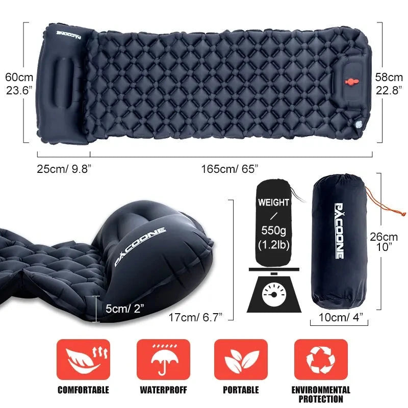 Outdoor Camping Inflatable Mattress Sleeping Pad With Pillows Ultralight Air Mat Built In Inflator Pump Hiking Econic Blanks
