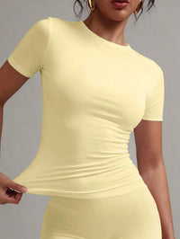 Women's White Solid Round Neck Short Sleeve Fitted T-Shirt for Summer Casual Wear Quick Pick Grocers