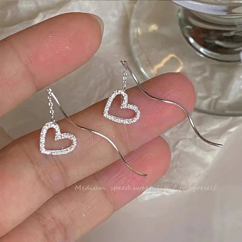 Long Tassel Heart Drop Earrings Gold Silver Color 2022 Korean Hanging Women Earrings Fashion Party Jewelry Girls Party Gift Econic Blanks