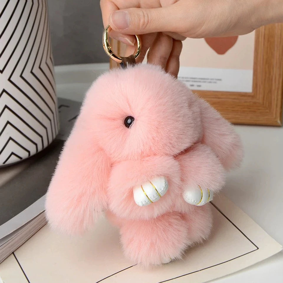 ZAKOL 15cm Fluffy Rabbit Fur Pompon Bunny Keychain Soft Cute Rabbit Toy Key Chain Bag Decoration Accessories Gift for Girls Quick Pick Grocers