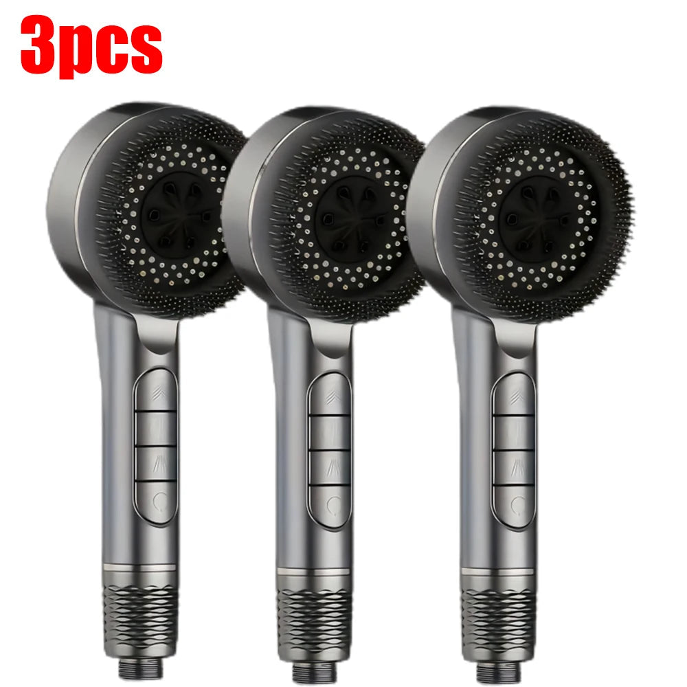 4 Modes Self-cleaning Shower Head with Silicone Brush One-Key Stop Water Massage High Pressure ABS Showerhead with Filter Quick Pick Grocers