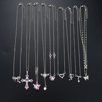 9 Pcs Women's Elegant Zircon Pendants Necklace Set Fashion Pink Color Cross Butterfly Heart Bowknot Necklaces Party Jewelry Gift Quick Pick Grocers