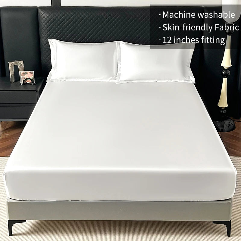 Satin Elastic Fitted Sheet Solid Mattress Cover 360 Band Bed Sheet for Single Double Couple King Queen Full Twin Bedsheet Quick Pick Grocers