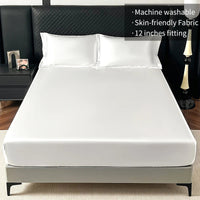 Satin Elastic Fitted Sheet Solid Mattress Cover 360 Band Bed Sheet for Single Double Couple King Queen Full Twin Bedsheet Quick Pick Grocers