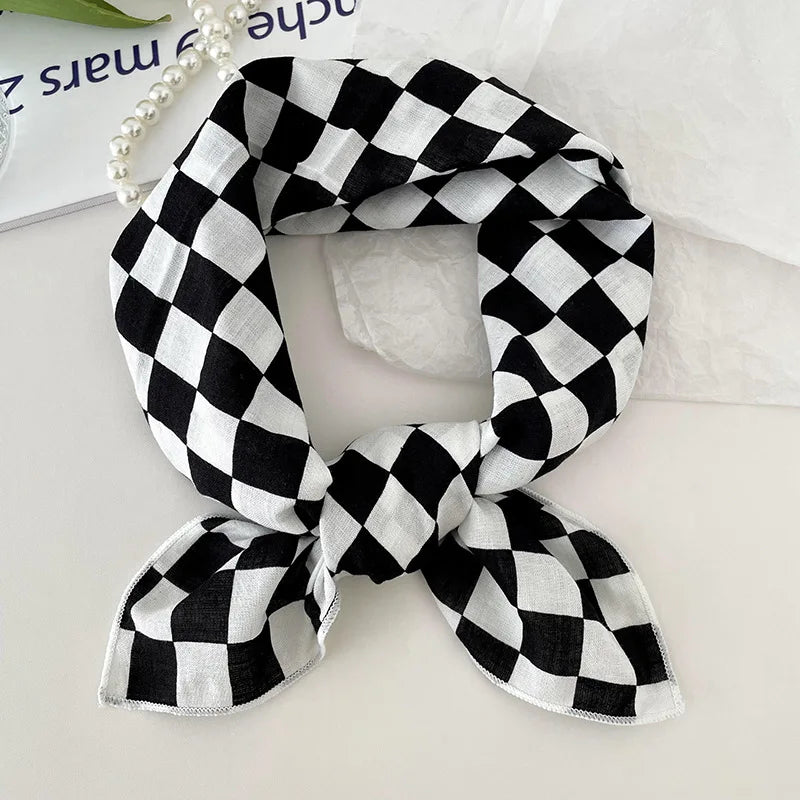 55cm Laies Headband Cotton Linen Square Scarf Women Korean College Girls Fashion Spring Autumn New Style Elegant Neck Scarves Quick Pick Grocers