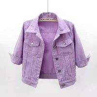 Women Denim Jacket Spring Autumn Short Coat Pink Jean Jackets Casual Tops Purple Yellow Purple Blue Loose Tops Lady Outerwear Quick Pick Grocers