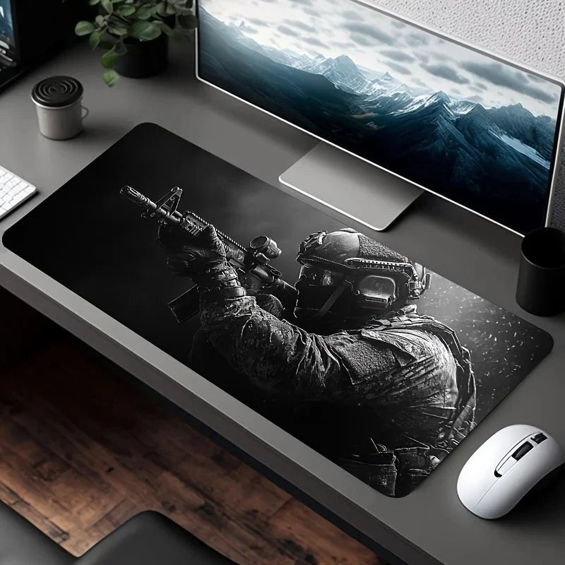 Large Mouse Pad Tactical Soldier Design Non-Slip XXL desk pad gaming accessories Stitched Edges for Home and game for fps gamer Econic Blanks