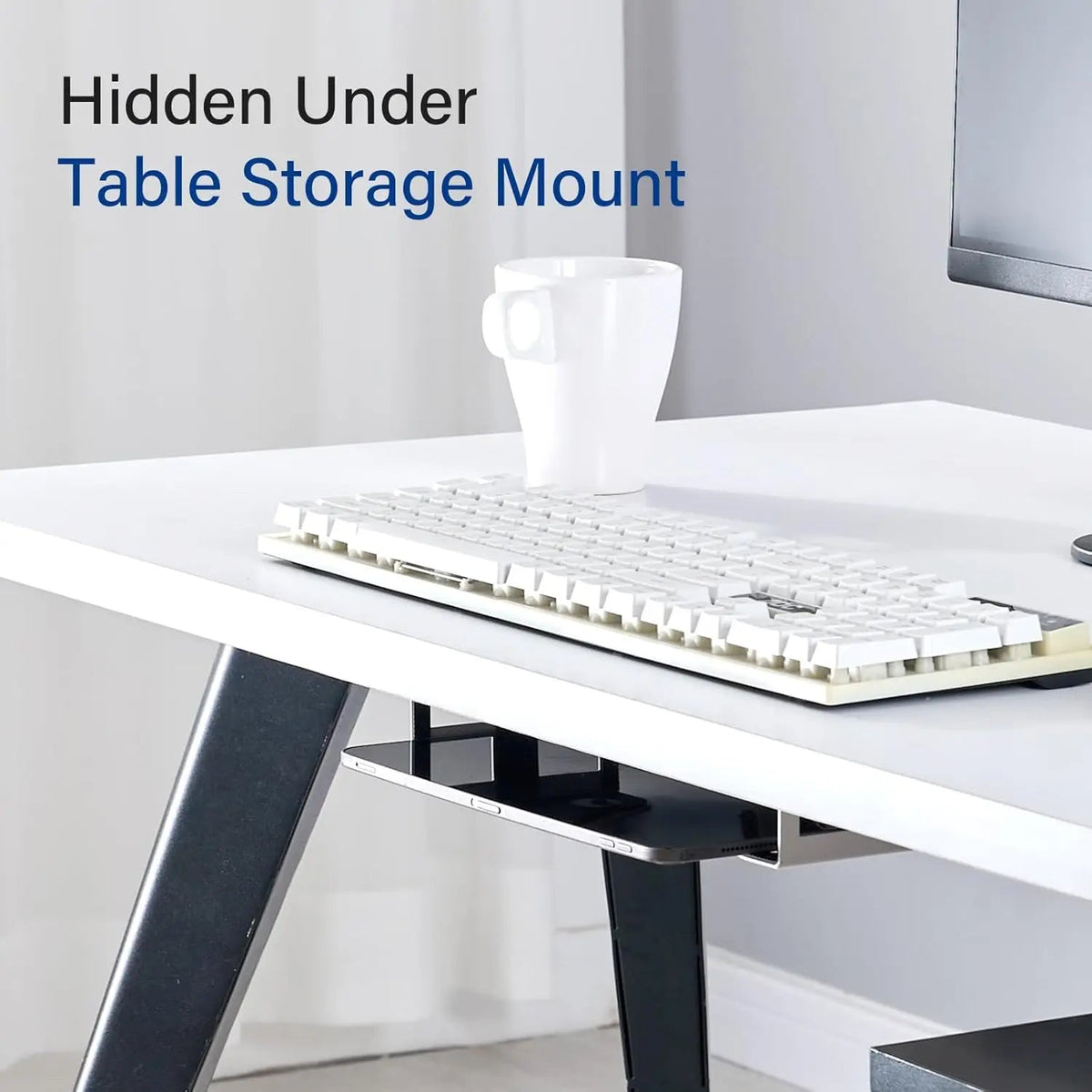 Under Desk Laptop Mount, Metal Under Desk Shelf Holder for Laptop, Mac Mini, Macbook, Keyboard with Anti-Scratch Silicone Quick Pick Grocers