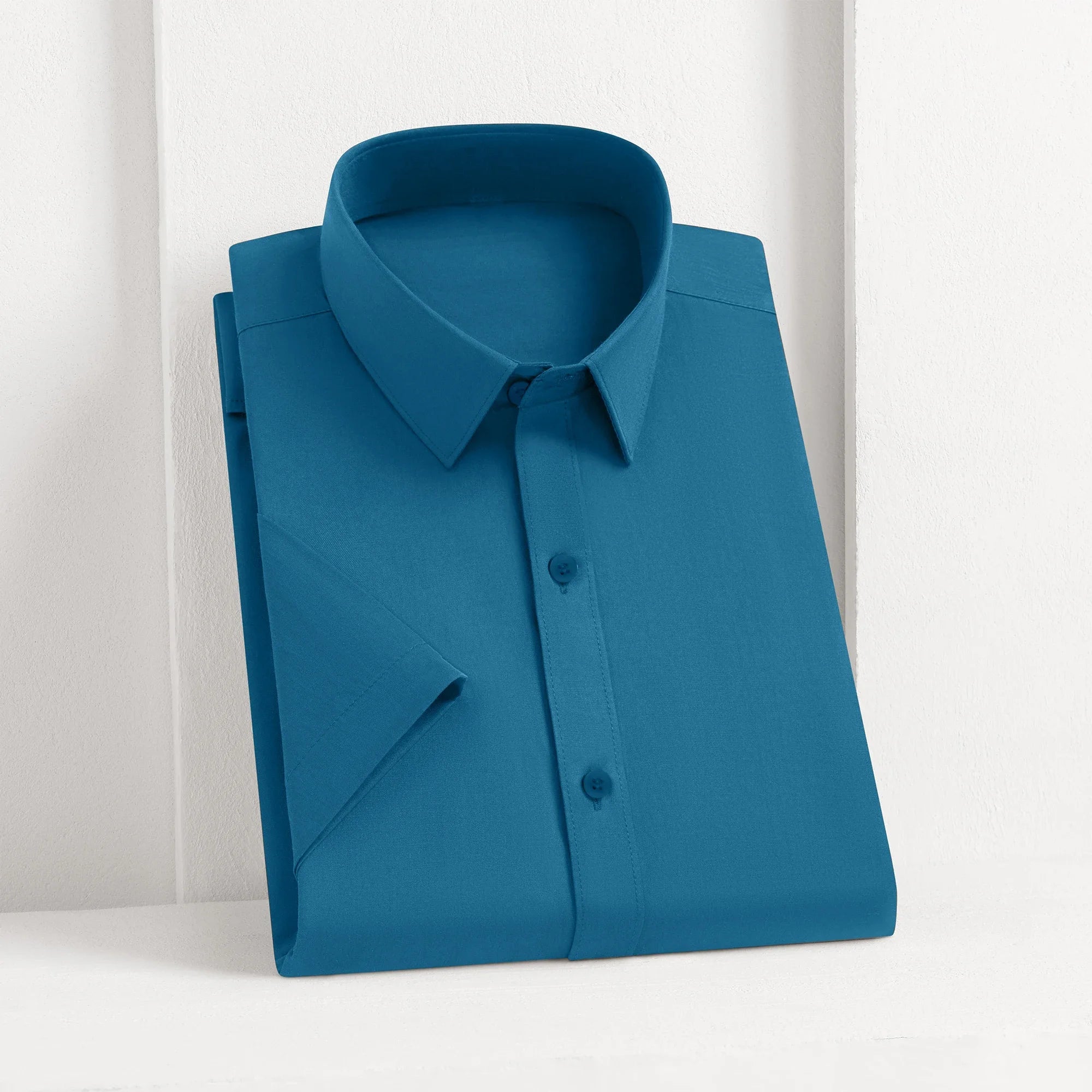 New Men's Business Casual Solid Color Short Sleeved Shirt for Summer Fashion No Ironing Comfortable and Versatile Top Quick Pick Grocers