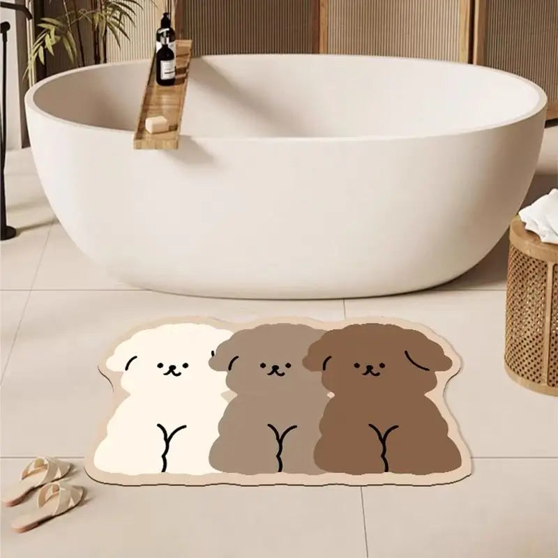 Three-color puppy bathroom carpet diatom mud bathroom quick-drying absorbent floor mat household bathroom custom non-slip mat Quick Pick Grocers