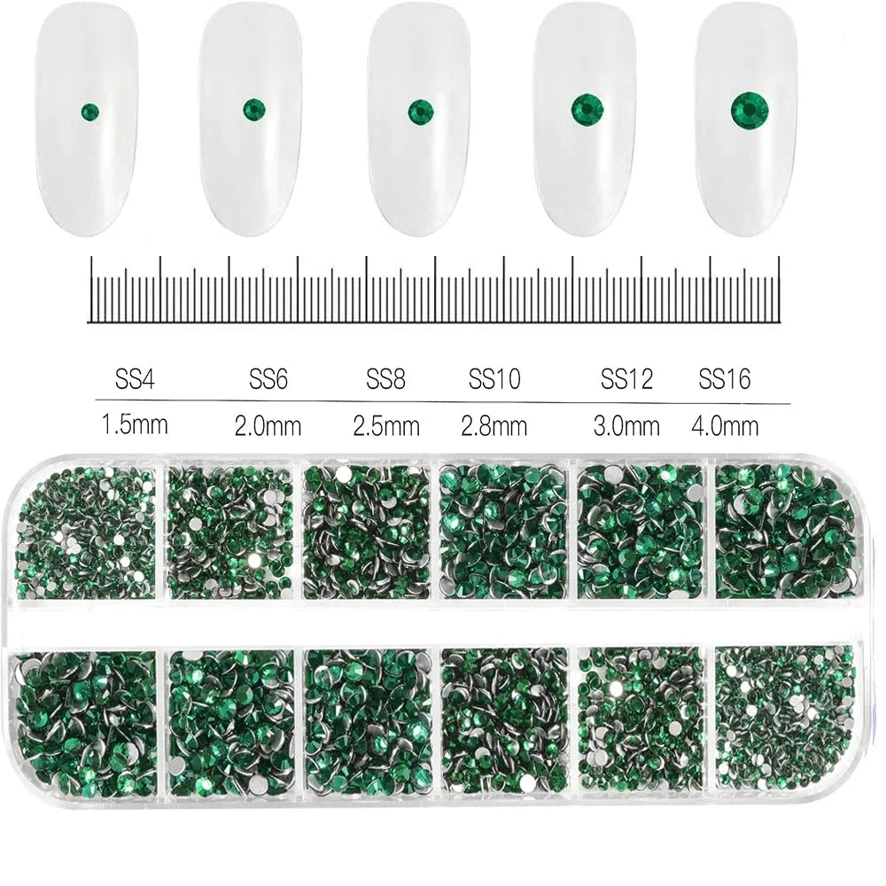 2400pcs+ Shiny Clear Crystal Gems Nail Rhinestones 1.5-4mm Mixed Round Glass Stone Flatback Nail Charms 12grids Nail Diamond DIY Econic Blanks