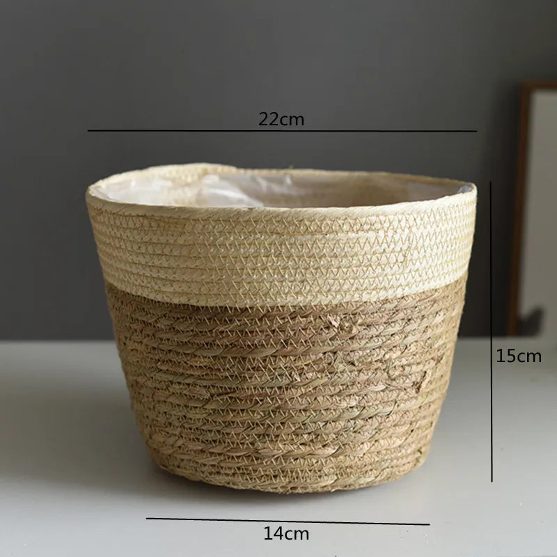 Straw Weaving Flower Plant Pot Basket Grass Planter Basket Indoor Outdoor Flower Pot Cover Plant Containers for Plantable Plants Quick Pick Grocers