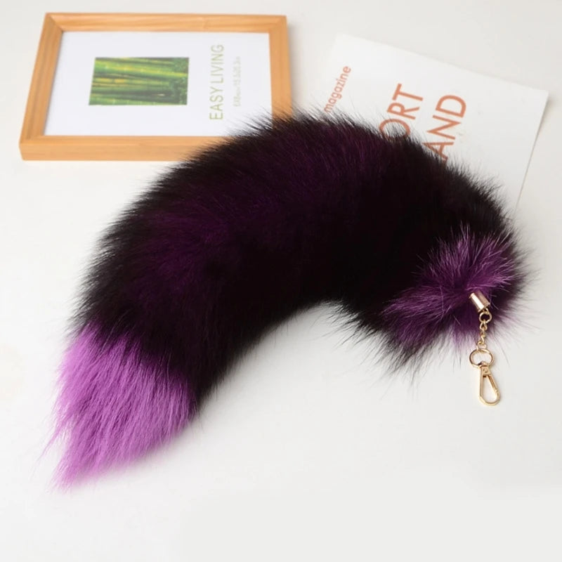 Plush-Fox Tail Keychain Furry Racoon Tail Keyring Keychain 28cm Animal Tail Key-Pendant Pompoms Keyring Holder Bag-Decor Econic Blanks