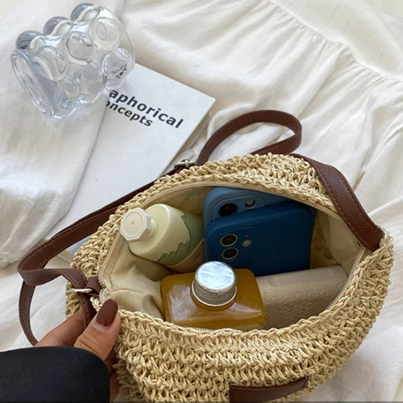 Ladies Fashion Summer Straw Crossbody Bag Women Beach Holiday Shopping Woven Shoulder Handbag Messenger Purses For Women Bags Quick Pick Grocers