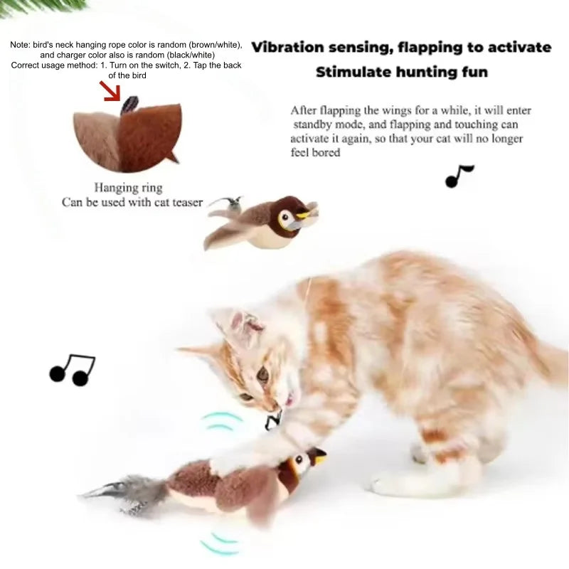 New Simulated Bird Cat Toy Interactive Toys Dog Rechargeable Chirping Flapping Bird(no Flying) Touch Activated Plush Toy Pet Quick Pick Grocers