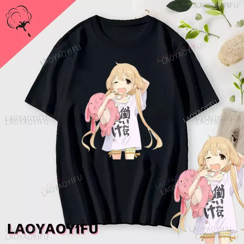 If You Work You Lose - Anzu Futaba Version T-Shirt 2024 New Kawaii Anime Cotton T-shirt Tees for Men Funny cartoon Otaku Tshirt Quick Pick Grocers