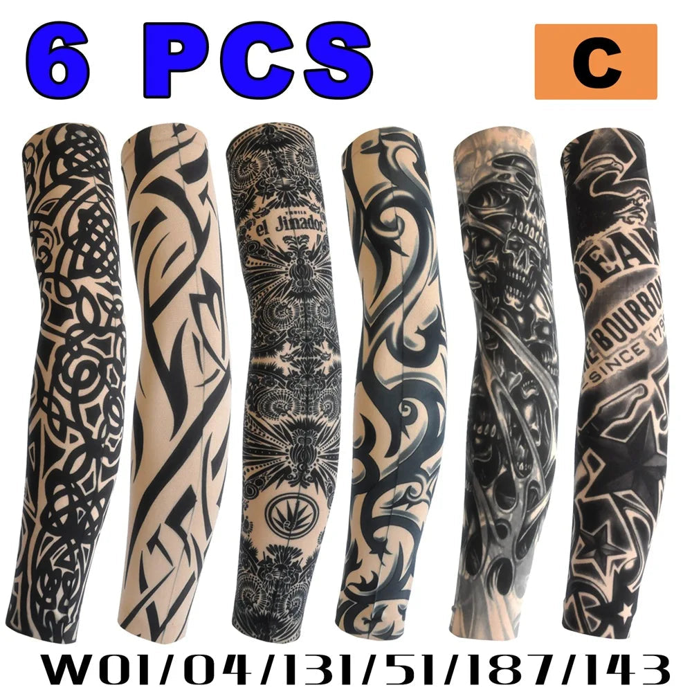 6 PCS Tattoo Sleeves Unisex Summer Cycling Sun Protection Arm Covers Beach Driving Fishing Breathable Nightclub Elastic Sleeves Quick Pick Grocers