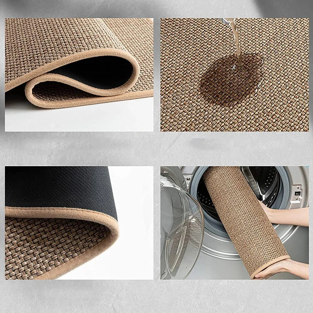 Washable Non-slip Kitchen Rug Faux Sisal Running Rug, Faux Woven Kitchen Mat Kitchen Runners With Back Made Of Natural Rubber Quick Pick Grocers