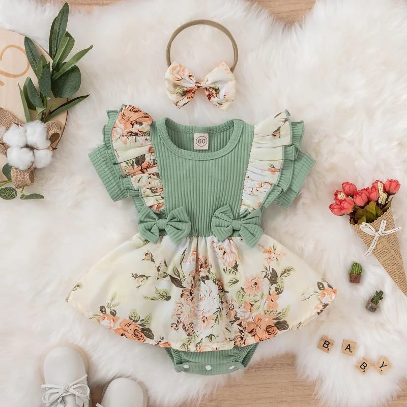 Summer Baby Girl Dress With Bowknot Striped Jumpsuit Cotton Dress For Newborn Floral Clothes Baby Crawling Clothes Quick Pick Grocers