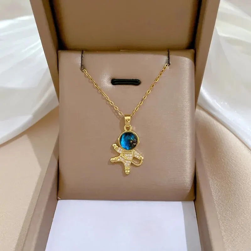 Light Luxury Titanium Steel Star Series Necklace for Women Gold Color Planet Moon Astronaut Pendant Necklaces Jewelry Gifts Quick Pick Grocers