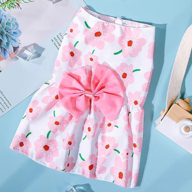 Dog Princess Dress Summer Kitten Pet Skirt Cute Printed Bow Lace Dog Dresses for Small Medium Puppies Poodle Chihuahua Apparel Quick Pick Grocers
