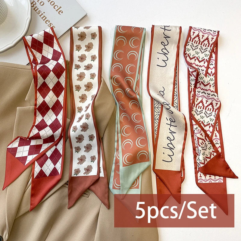 2-6pcs/set Series Silk Satin Scarf Women Cloth Hair Bands Headdress Accessories Lady Scarves Ribbon Neck Ties for Bag Handle Quick Pick Grocers