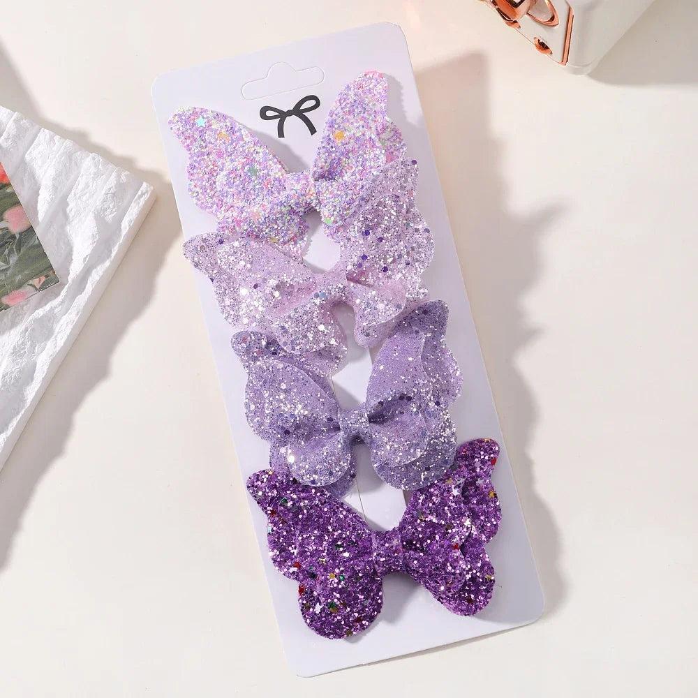 4Pcs/set Candy Colored Hair Clip Set for Girls Double Layered Bow Cute Bangs Hair Pin Cotton Safe Children's Hair Accessories Purest Peak
